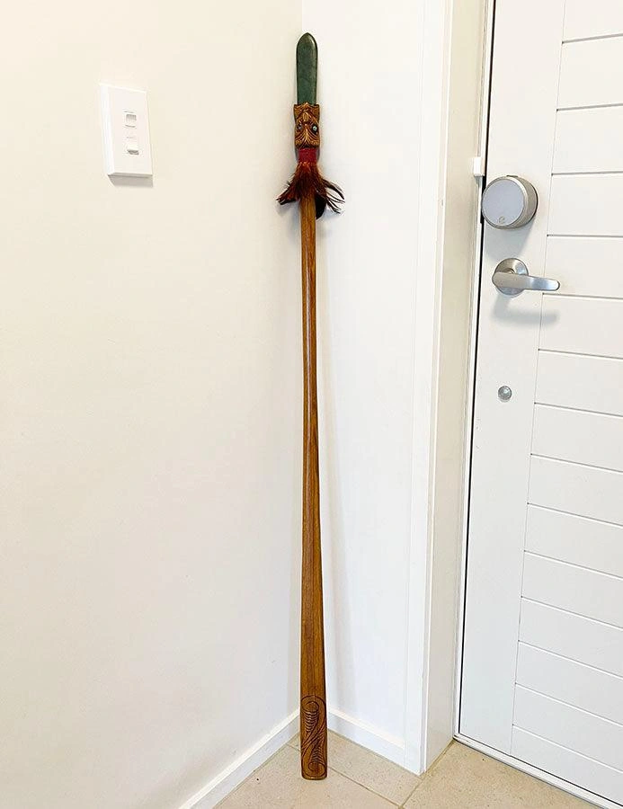 Full Size Taiaha with Greenstone Tongue (Stand Optional)